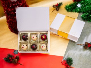 Corporate Christmas gift box of 6 hand-painted chocolate bonbons by Alba Chocolatier, Malaysia